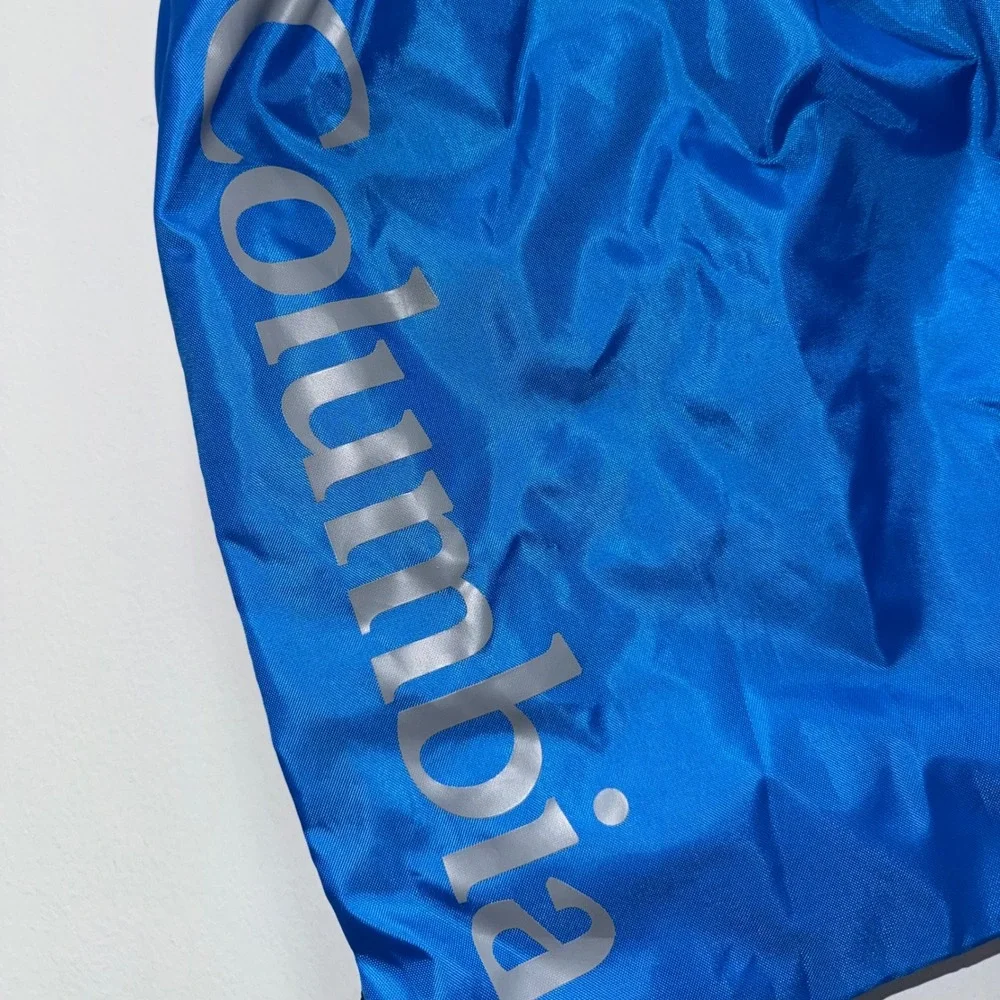 Columbia Drawstring Backpack Blue Silver Logo Sackpack Gym Hiking Travel Bag